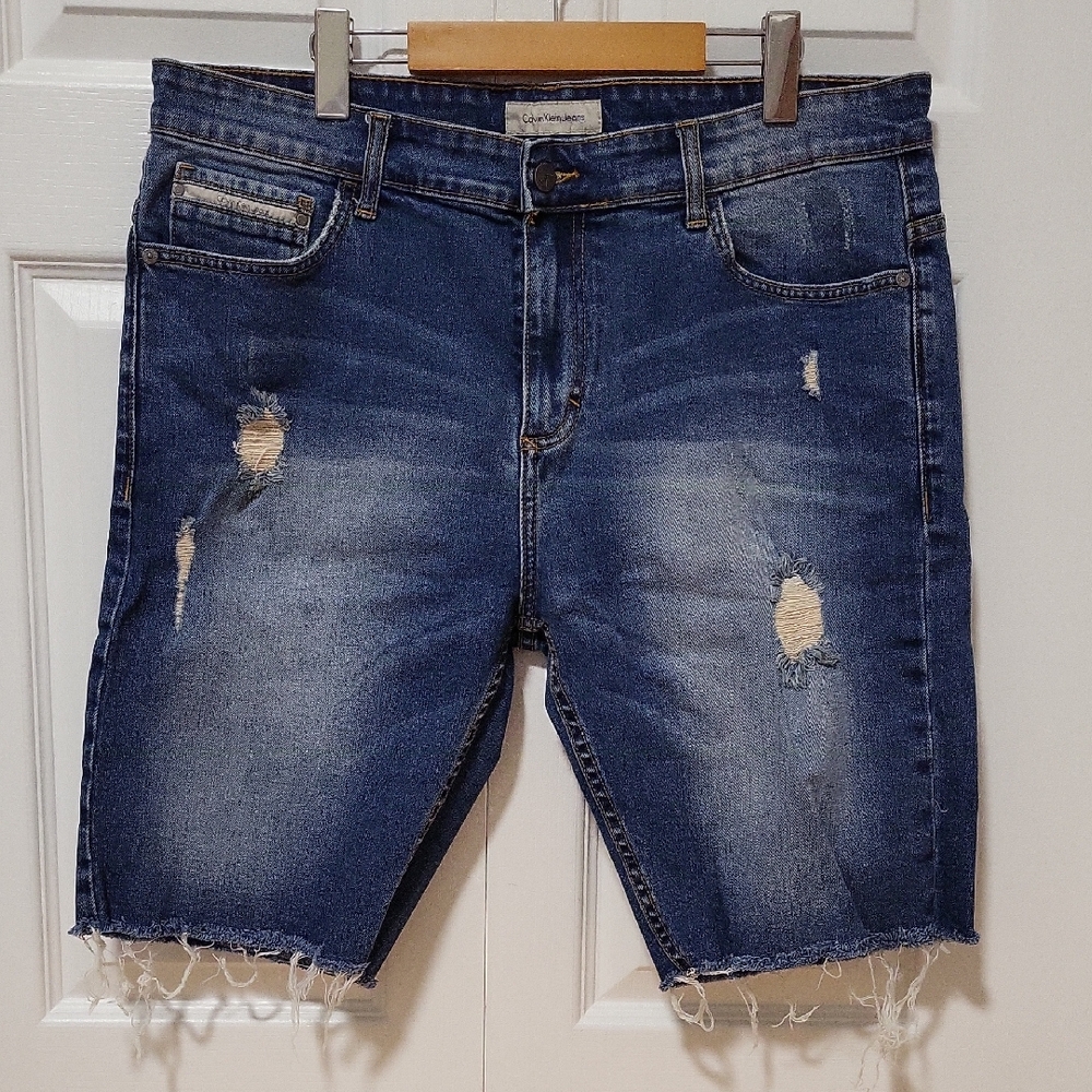 Calvin Klein Blue Distressed Jean Shorts
